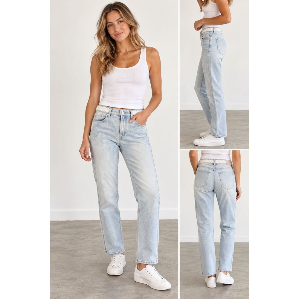 7 For All Mankind High Waist Cropped Straight Light Wash Jeans Size 30